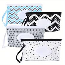 1pc Portable Tissue Holder, Refillable Plastic Wet Wipe Bag, Tissue Pouch For Travel, Wet Wipe Case, Wipe Dispenser With Lid, Bathroom Accessories - Gray Pattern - View 1