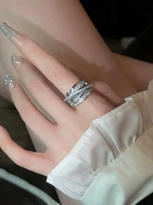 1入多層鋯石閃耀手鐲戒指,為女性情侶的新時尚浪漫優雅婚禮派對新娘珠寶禮物 - 銀色 - 查看 5