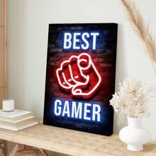1pc Ready-Made Neon Style Game With Frame, Modern Art Gaming Room Wall Decor, Best Gamer Ever, Modern Furniture Decoration, For Game Room Or Bar Wall Art Display, Easy To Hang - Multicolor - View 6