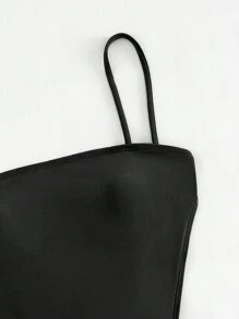 Women's Spaghetti Strap Sexy Backless Solid Color One Piece Swimsuit For Beach And Spa Vacation - Black - View 6