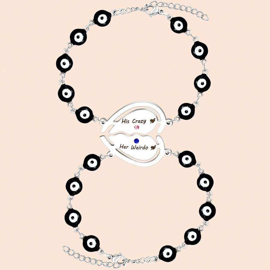 男女拼圖心型配對手鍊,適合他和她的 His Crazy & Her Weirdo 手鍊 - His Crazy & Her Weirdo - 查看 1