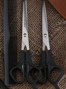 Stainless Steel Haircutting Scissors Set For Household Use With Thinning, Straight, And Curved Scissors, Pet Grooming - Black - View 4