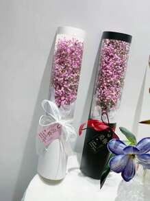 5入組帶黑色圓筒的花束包裝禮盒,用於保存玫瑰,帶有心形禮品標籤的浪漫愛情表達 - 黑色 - 查看 7