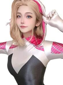 2 Piece Superhero Gwenom Spider Woman Spider Suit Women's Cosplay Costumes One Piece Overall Set - Mask Included - Black and White - View 6
