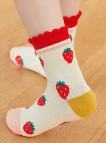 Set 10 Pares calcetines para niñas, calcetines infantiles con diseños divertidos de rayas y frutas, calcetines de tubo para adolescentes transpirables y elásticos. Tres tallas a elegir - Multicolor - Ver 6