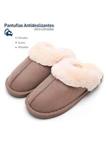 Pantunflas acolchonadas, pantumflas, sandalias, chanclas con peluche, zapatos de descanso antideslizantes para interior, Bluelander. - Caqui - Ver 2