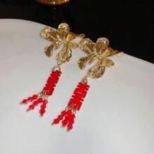 1 Par De Aretes De Borla Con Caracteres Chinos 'xi' Florales Plegados Con Alfiler De Plata 925, Adecuados Para El Uso Diario De Las Mujeres, Regalo Festivo Para Aretes De Estilo Nuevo Clásico Chino De Moda Nacional - Multicolor - Ver 6