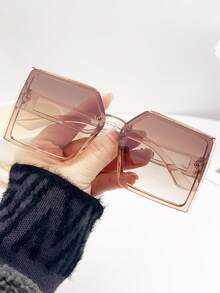 1pc Women's Retro Fashionable Plastic Framed Square Glasses, Suitable For Street Snap & Party Gathering For Summer Beach Vacation,Outdoor,Travel - Champagne - View 1