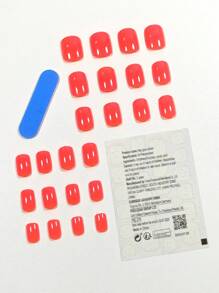 24pcs/Set Short Square Fingernail Tips In Solid Burning Orange, French Style, Suitable For Daily Use, Shopping, Dating, Afternoon Tea, Nail Art, False Nail Kit Press On Nails Nail Supplies