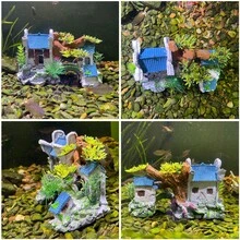 1入組樹脂房屋裝飾品,適用於水族箱景觀,南京風格房屋造型魚缸保護用品,可供蝦/魚藏匿,水族箱草地景觀 - 綠色 - 查看 4