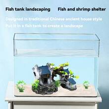 1入組樹脂房屋裝飾品,適用於水族箱景觀,南京風格房屋造型魚缸保護用品,可供蝦/魚藏匿,水族箱草地景觀 - 綠色 - 查看 1