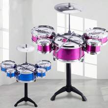 1pc Realistic Jazz Drum Set With 5 Drums, Children Educational Plated Mock Drum Percussion Toy - Rose Red - View 1