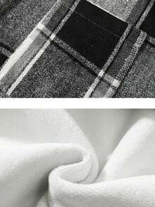 Men's Winter Thermal Lined Hooded Plaid Athletic Coat With Drawstring - Black - View 3