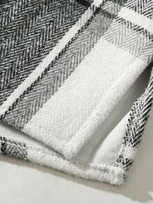 Men's Winter Thermal Lined Hooded Plaid Athletic Coat With Drawstring - Black - View 5