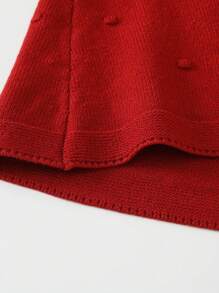 Ung flicka färgblock stå krage 3d körsbärsklänning med volanger, vinterkläder - Röd - Visa 4