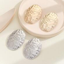 1pair Alloy Ellipse Hammered Texture Vintage Gold-Tone Women's Earrings - Yellow Gold - View 9