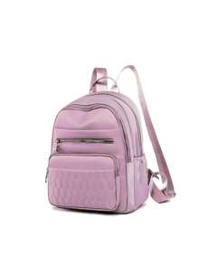 Mochila Feminina Com Estojo Tecido Nylon Zíper Dourado - Roxo empoeirado - Visão 2