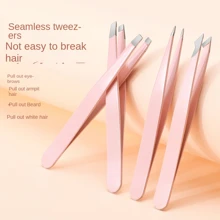 [Tube Packaging] Stainless Steel Light Pink Eyebrow Tweezers Set For Eyebrow & Facial Hair Plucking, With High Precision Straight And Slant Tips, Portable And Ideal For Home Use, Tools For Men