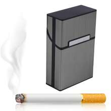 1pc Metal With Magnetic Closure Cigarette Case Made Of Aluminium Metal Cigarette Box(9.3*6*2.7cm) - Dark Grey - View 1