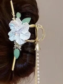 1個新款綠葉六瓣花和流蘇髮夾,復古髮飾 - 03 - 查看 4