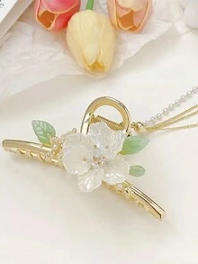 1個新款綠葉六瓣花和流蘇髮夾,復古髮飾 - 03 - 查看 5