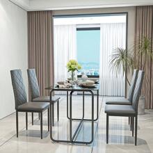 5-Piece Rectangle Dining Table Set With Metal Frame, Tempered Glass Dining Table For Kitchen Room