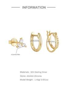 3Pcs	Women Earring Triangle  925 Sterling Silver Vintage Stud Earring 18K Gold Plated Perfect For Daily Wear As Festival Gift Fine Jewelry - Silver - View 12