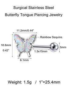 1入獨特流行的蝴蝶舌頭穿刺棒,帶有彩色和翼狀吊墜,不鏽鋼舌頭穿刺珠寶,適用於歐美風格的身體穿刺 - 蝴蝶舌釘 - 查看 3