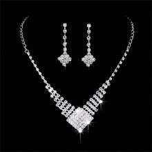 3pcs Exquisite Metal Claws Rhinestone Bridal Necklace, Earrings, Bracelet Set For Wedding, Party Accessories - Silver - View 1