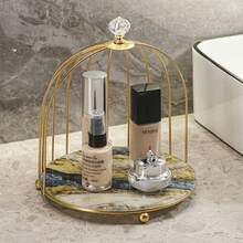 1入組鳥籠形狀鐵製收納架,適用於浴室化妝品組織整理、桌面口紅架、護膚品和盥洗用品收納架 - 鳥籠單層-白金款 - 查看 4