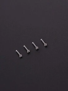 1set 4pcs Street Hip-Hop Style Stainless Steel Digital Shaped Nose Rings, Suitable For Men And Women To Wear In Daily Life Or Parties - Silver - View 5