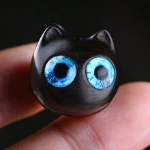 黑檀木雕刻卡通大眼可愛的貓頭diy珠寶項鍊吊墜配件,鑰匙扣,袋子,車內掛飾,裝飾用品 - 藍眼睛貓貓 - 查看 8