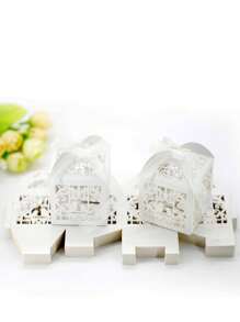 10 Piezas Caja De Dulces Para Regalo De Fiesta De Bodas / Cumpleaños, Caja De Regalo Para Fiestas - Blanco - Ver 3