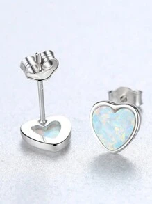 1 對獨特、時尚、簡約的蛋白石和 S925 純銀鑲嵌心形耳環,質地細膩,適合女士日常佩戴和派對。防過敏、優雅時尚、職場宴會必備、通勤風 - 彩色寶石耳釘 - 查看 5