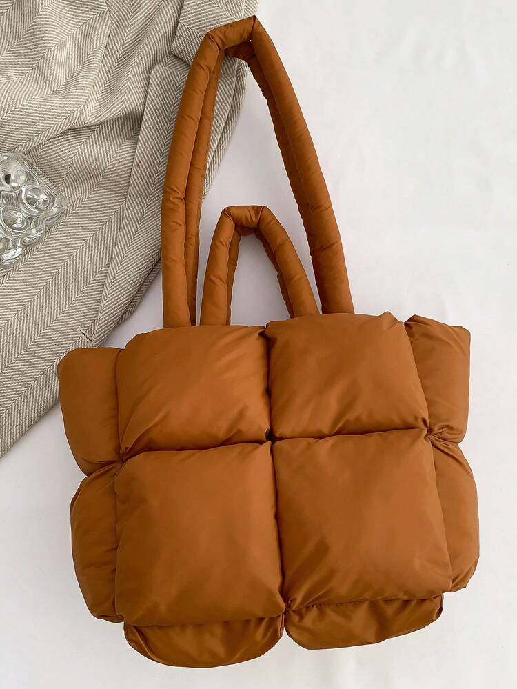 2023最新秋冬款大容量棕色休閒肩袋,可日常使用的手提袋,手拿包 - 棕色 - 查看 3