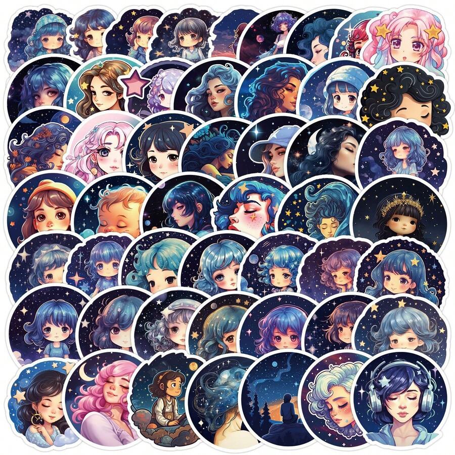 50pcs Space Themed Girl Graffiti Stickers - Multicolor - View 1