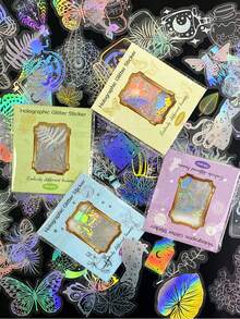 1套50入復古透明激光貼紙,創意閃亮diy相簿和手工藝品裝飾貼紙組 - 米色 - 查看 3