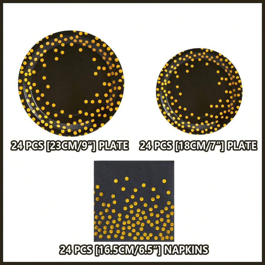 Black & Yellow Disposable Plate & Napkin Set, Fits 24 Guests, Round