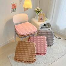 1入厚實純色正方形天鵝絨兔子座墊,可選配蕾絲邊,多功能毛絨玩具餐墊,適用於辦公室、家庭、教室和冬季厚椅墊、學生桌墊 - 粉色 - 查看 6