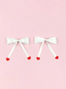 2入組女士純色情人節心形及蝴蝶結髮夾,適用於情人節約會及日常穿著 - 彩色 - 查看 1