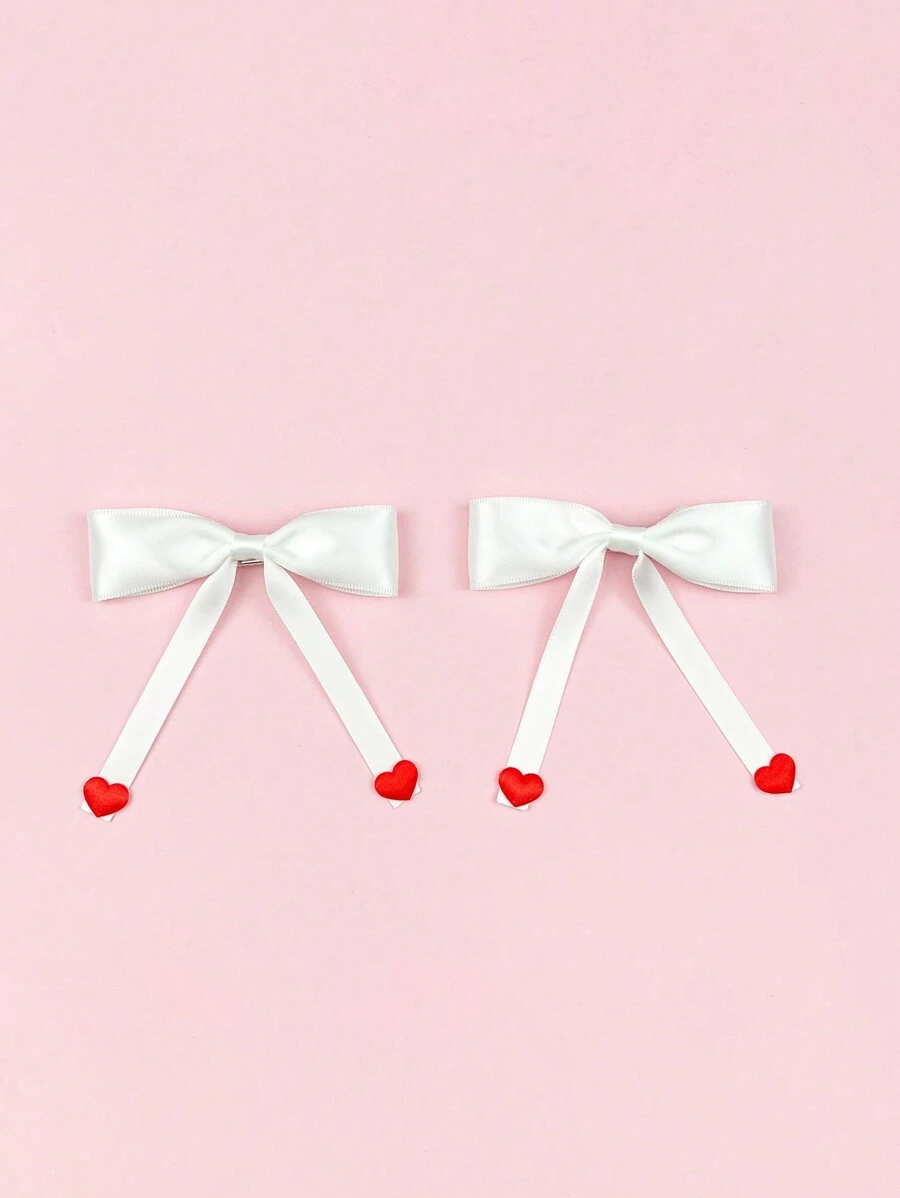 2入組女士純色情人節心形及蝴蝶結髮夾,適用於情人節約會及日常穿著 - 彩色 - 查看 1