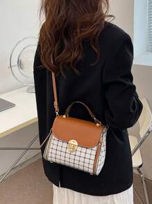 Yogodlns Women's Classic Bucket Bag, All-Match Shoulder Bag, Plaid Pattern Crossbody Bag For Work With - Brown - View 4