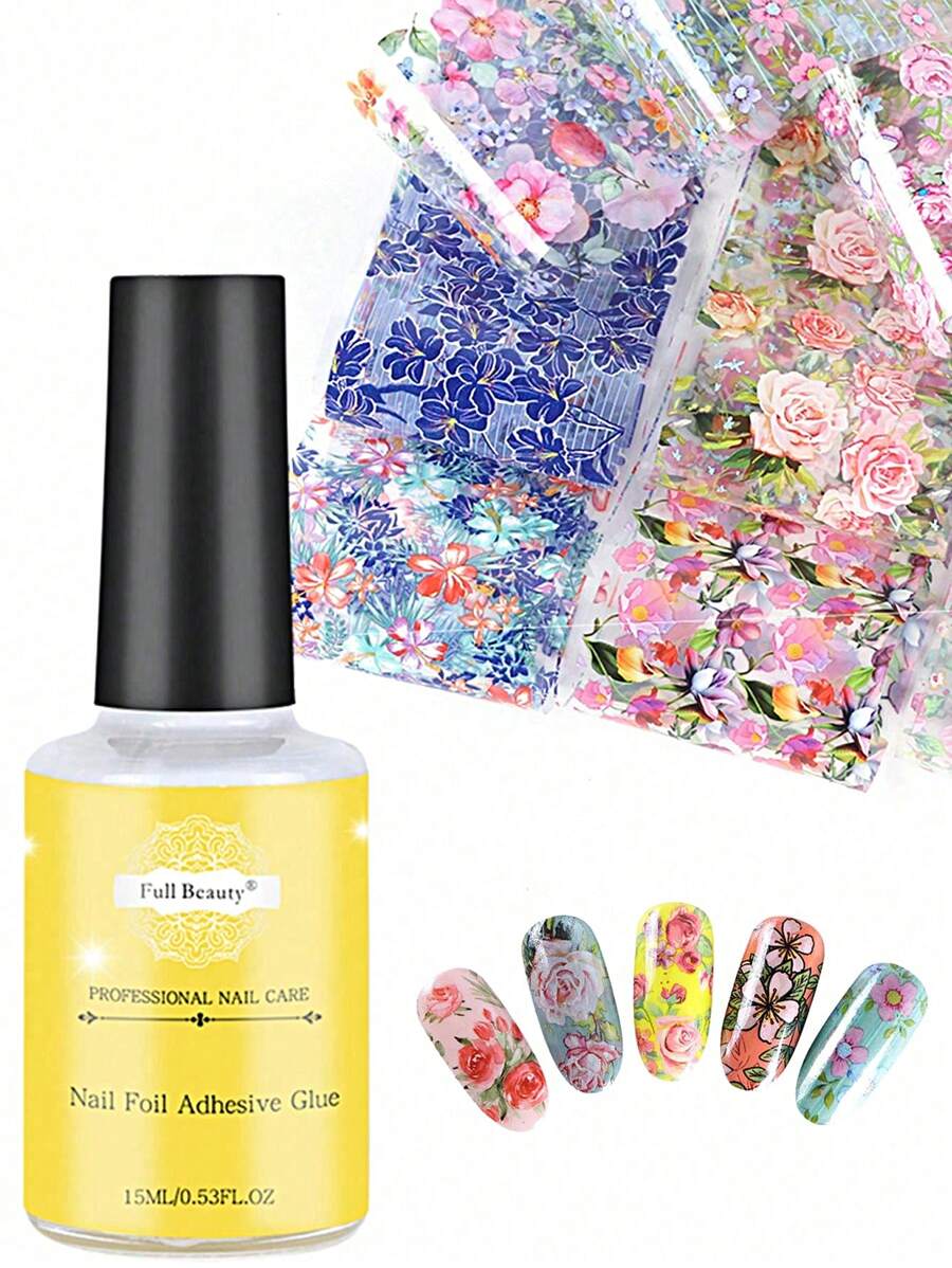 FULL BEAUTY 1 件铝箔转移凝胶超粘胶水适用于铝箔美甲透明抛光半永久性清漆印花美甲包装