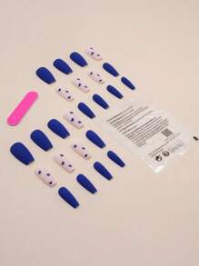 Add Elegance To Your Look With 24pcs/Box Matte Blue Heart Shaped Coffin Style Wearable False Nails, Including 1pc Nail File And 1pc Jelly Glue Press On Nails Nail Supplies - Multicolor - View 5