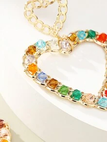 1 Pair Exaggerated Geometric Crystal Bead Wrapped Heart-Shaped Iron Earrings Suitable For Women'S Daily Wear. - Heart-shaped - View 3