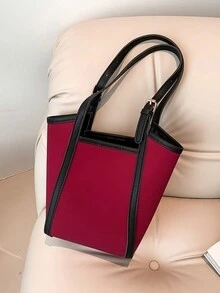 复古婆婆包水桶包大容量单肩包带内胆包秋冬新款包包复古风棕色包包送女朋友礼物女士 - 紅色 - 查看 3