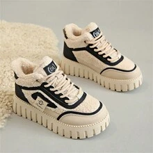 女款冬季加厚絨面雪地靴,暖和的戶外運動鞋,百搭的女式短靴 - 黑色 - 查看 2