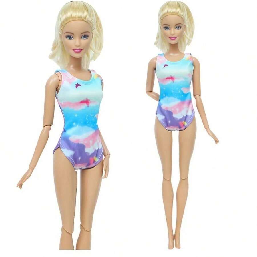 1件套時尚多彩套裝,包括波點裙子,襯衫,牛仔裙,適用於11.8英寸公仔的日常休閒配件服裝（不包括公仔） - 淺藍色 - 查看 1