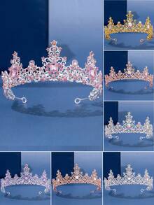 1頂女性皇后皇冠- 巴洛克風格的婚禮頭飾和皇冠,珠寶服裝頭飾,宴會生日派對頭飾 - 粉色 - 查看 1