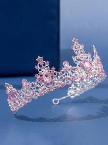 1頂女性皇后皇冠- 巴洛克風格的婚禮頭飾和皇冠,珠寶服裝頭飾,宴會生日派對頭飾 - 粉色 - 查看 3